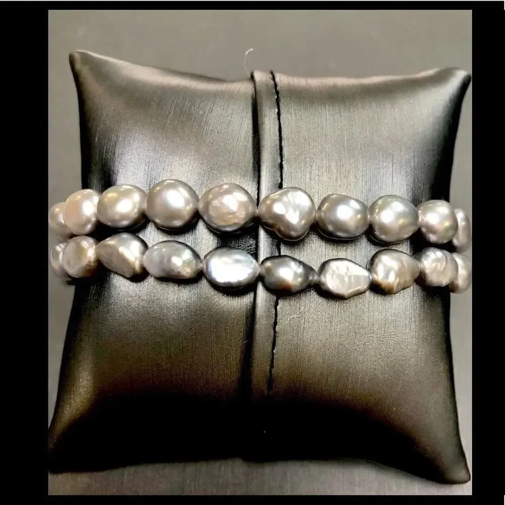 Honora Gray Stretchy Pearl Bracelets (Set of 2)